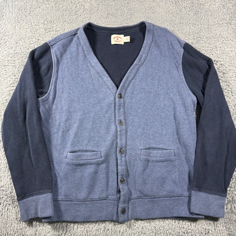 Brooks Brothers Cardigan Sweater Mens Medium Color Block Blue Cotton V-Neck